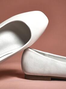 SHUZIA 女士方头芭蕾平底鞋，纯色平底乐福鞋，舒适轻便 - 白色 - 查看 5