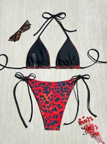 Swim EVENT Bộ bikini hở lưng họa tiết da báo đi biển mùa hè cho nữ, in ngẫu nhiên - Nhiều màu - Xem 3