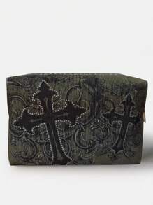 ROMWE Grunge Punk Dark Cross Design Octagonal Velvet Cosmetic Bag - Multicolor - View 7