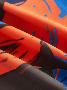 Armand Blue Summer Vacation Women Floral Flower Printed Satin Cross Spaghetti Straps Top - Blue - View 8