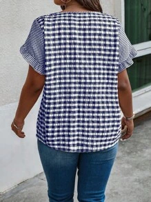 Weeklong 女士大码休闲编织格子荷叶边衬衫