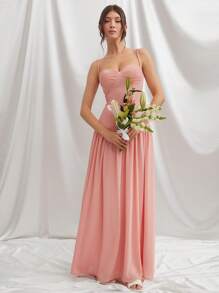 L'Amorae Rochie elegantă de vară cu imprimeu floral, plisată, cu fermoar la spate, de culoare uni - Roz - Vizualizare 3