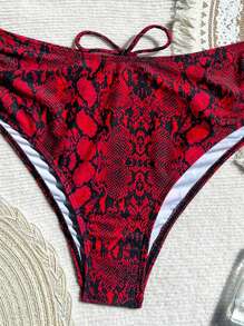 Swim Vcay Springbreak 最新款海滩度假夏季豹纹蛇皮印花抽绳设计女士泳裤 - 彩色 - 查看 5