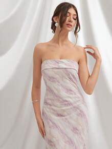 L'Amorae Vestido sin mangas de verano con estampado completo y dobladillo dividido para mujer