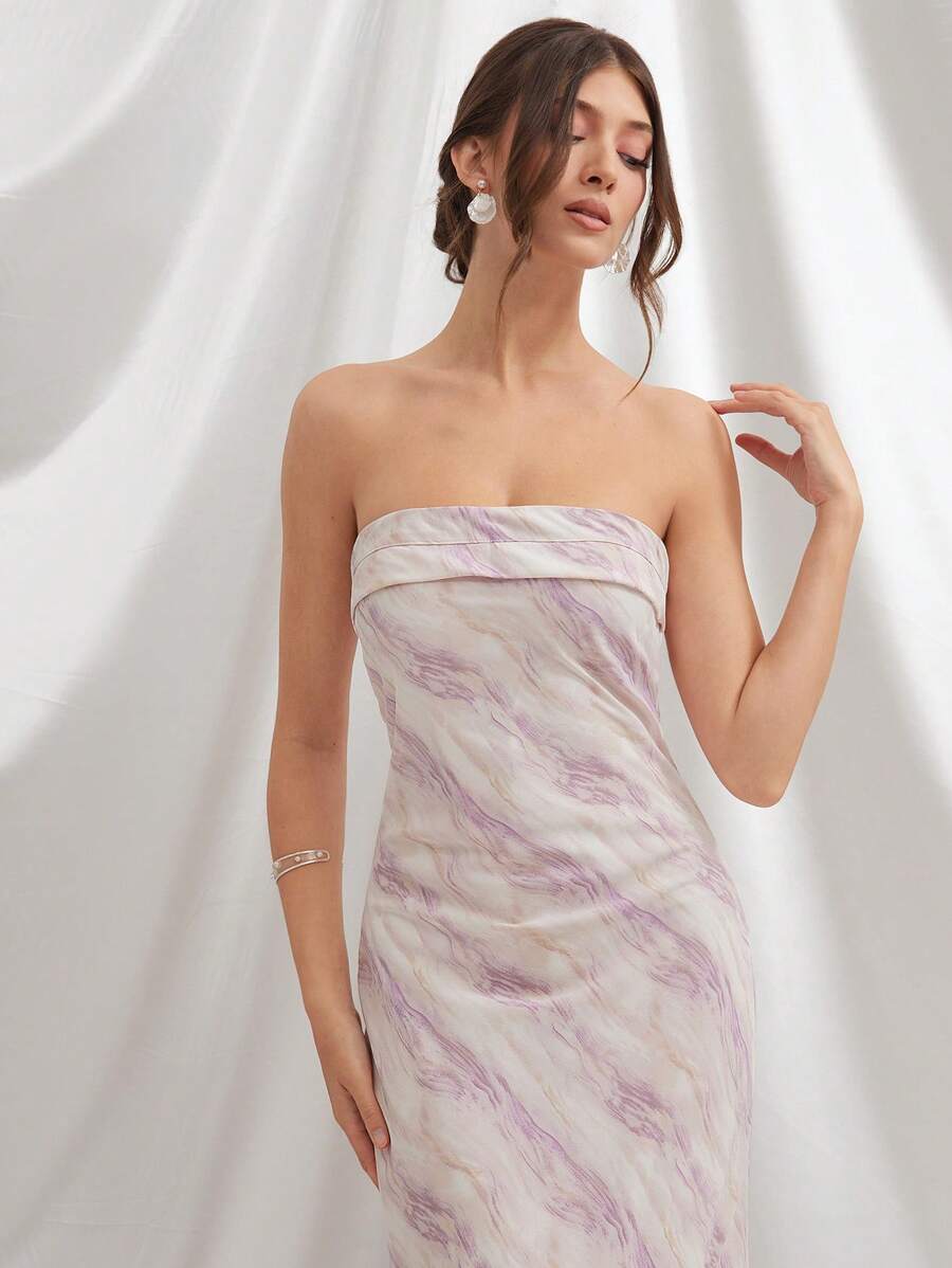 L'Amorae Vestido sin mangas de verano con estampado completo y dobladillo dividido para mujer