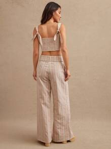 WESTFADE Pantalon large à taille haute pliable avec rayure et motif floral occidental. Tenue d'été style western, Nashville, cowgirl, rodéo - Rose bonbon - Voir 2
