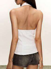 Rivivi Rivet & Grommet Decorated Casual Sleeveless Zipper Denim Jacket - White - View 2