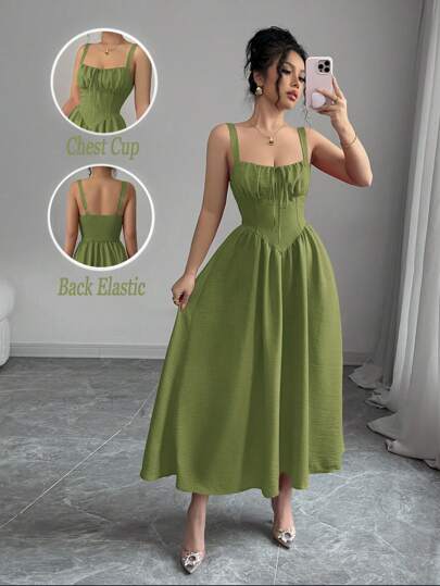 Rafferiza Vestido largo de verano 2025 de color rojo sólido, elegante y con volantes, lazo delantero, espalda con tirantes, cintura asimétrica estilizadora y bajo en forma de A, ideal para el Día de San Valentín y las vacaciones