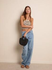 Nöista Striped Crop Top With A V-Shaped Halter Strap And Ruched Detail At The Front, Ideal For A Fresh And Stylish Summer Look. - Multicolor - View 5