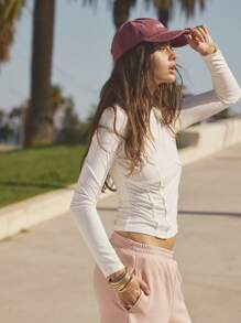 Aralina Women's Solid Color Simple Casual Round Neck Long Sleeve Blouse - White - View 5