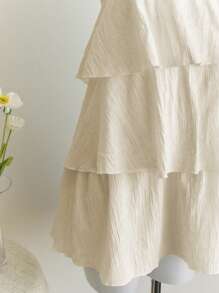 Elamini Váy không tay họa tiết hoa 3D màu trắng dành cho nữ - Màu be - Xem 5