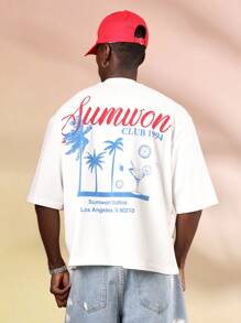 SUMWON Camiseta de algodón unisex de estilo retro y urbano con gráfico de palmera, playa y cóctel de las vacaciones de verano de Club 1994 Studios California