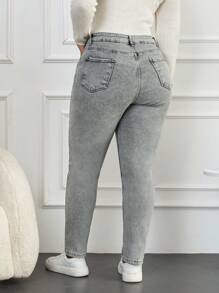 EURMUSE 97% Cotton Plus High Waist Mom Fit Jeans - Grey - View 2