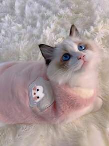 1 件法兰绒刺绣羊羔图案背心，加厚保暖狗/猫衣服，适合小型/中型宠物