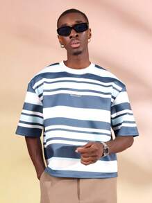 SUMWON Camiseta de manga corta con patrón de rayas de corte oversize y ajuste boxy, ropa urbana contemporánea de alta calidad, jersey de verano de moda casual