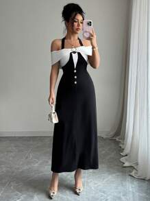 Selianne Luxurious Elegant Vintage Print Party Dress - Black and White - View 1