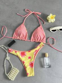 Swim Mod Bộ đồ bơi bikini 2 mảnh họa tiết hoa thường ngày đi biển dành cho nữ, đồ bơi - Màu vàng - Xem 6