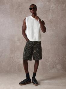 SUMWON Shorts Cargo de Ajuste Regular para Verão com Estampa Camuflada, Estampa de Folha Desgastada, Estilo Tático de Comprimento até o Joelho, Estilo Militar, Aventura, Caminhada, Casual Outdoor