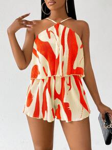 VaVaBold 女式杏色褶皱短款连体裤 - 橘色 - 查看 5