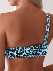 Women's Leopard Print Halter Neck Backless Sexy Bikini Top For Summer Beach Vacation - Baby Blue - View 2
