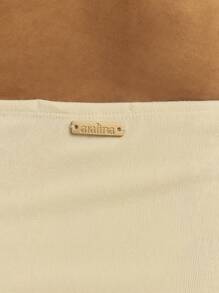 Aralina Curve Summer Vacation Beach Resort Two Pieces Halter Neck High Waisted Bikini Set With Swim Bag - Apricot - View 4