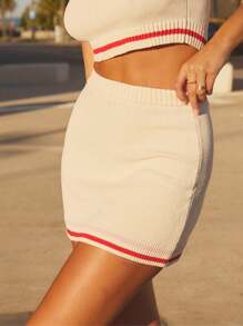 Aralina Women's Casual Color Block Striped Print Knitted Sweater Skirt - Apricot - View 3