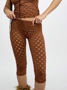 SUMWON WOMEN Pantalones capri mallas con cortes de rejilla - Marrón - Ver 1
