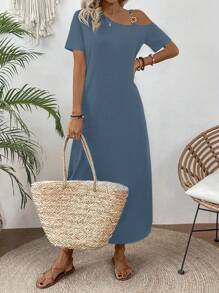 Vestido de mujer de diseño de moda para el verano, conjunto de mujer maxi versátil - Azul - Ver 6