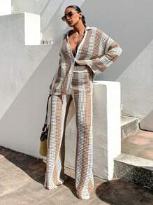 EURMUSE 2 Pcs Bohe Cover Up Set Contrast Striped Summer Beach Vacation Relax - Apricot - View 3