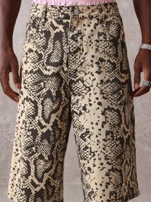 SUMWON Designer Printed Bermuda Shorts Snake Pattern Wide Leg Loose Fit Summer Knee Length Cotton Shorts Relaxed Casual Resort Wear