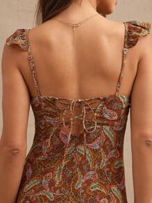 WESTFADE Váy ngắn nhún bèo tay bồng Paisley Chiffon Boho Cowgirl Nashville Rodeo Vacation Outfit - màu nâu - Xem 2