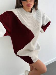 SHEIN Cottnline Multicolor Geometrical Pattern Long Sleeve Round Neck Sweater - Multicolor - View 4