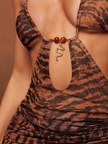 Hauture Váy ngắn in hình động vật cắt xẻ phía trước với họa tiết trang trí ở giữa - Nhiều màu - Xem 4