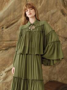Arave Women's Elegant Ruffle Green Chiffon Crinkled Elegant Flowy Women Blouse,Vacation Outfits Woman Fall Women Clothes Fall Outfits Women Fall Autumn Clothes - Army Green - View 9