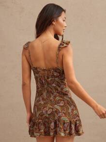 WESTFADE Váy ngắn nhún bèo tay bồng Paisley Chiffon Boho Cowgirl Nashville Rodeo Vacation Outfit - màu nâu - Xem 4