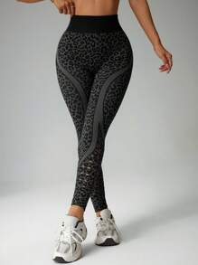 SHEIN Sport Studio 1pc Women Leopard Print Mesh Workout Ankle Leggings