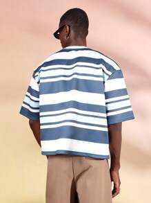 SUMWON Camiseta de manga corta con patrón de rayas de corte oversize y ajuste boxy, ropa urbana contemporánea de alta calidad, jersey de verano de moda casual