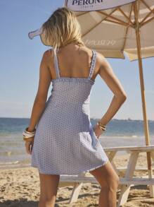 Aralina Women's Summer Vacation Polka Dot Print Spaghetti Strap 4th Of July Graduation Mini Dress - Baby Blue - View 2