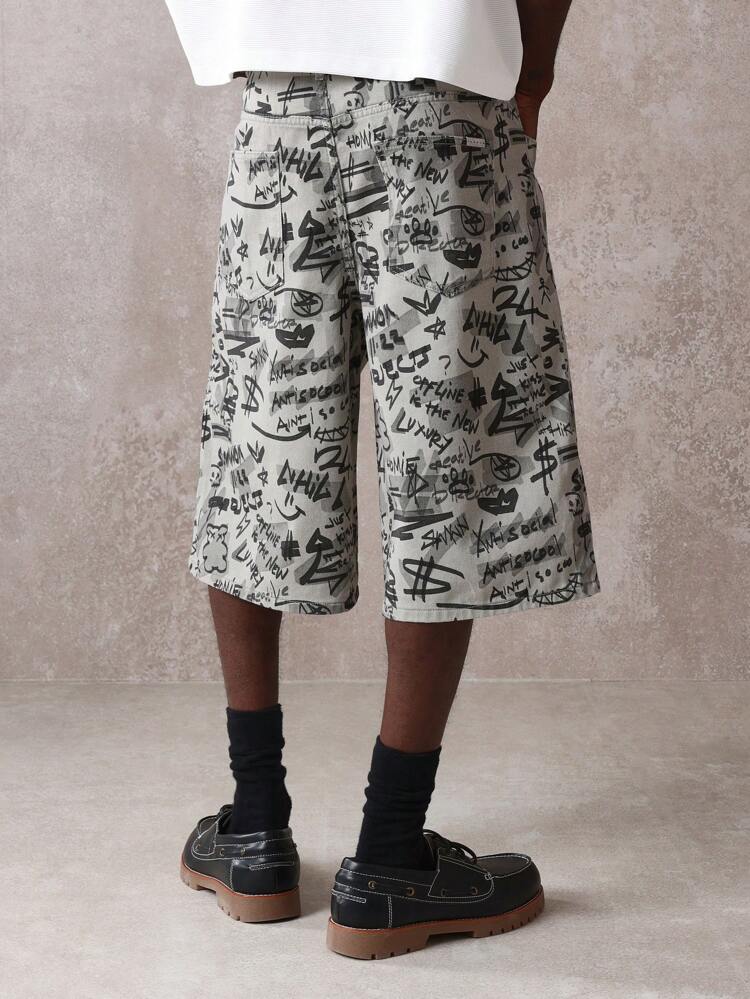 와이드 레그 머니 패턴 데님 반바지