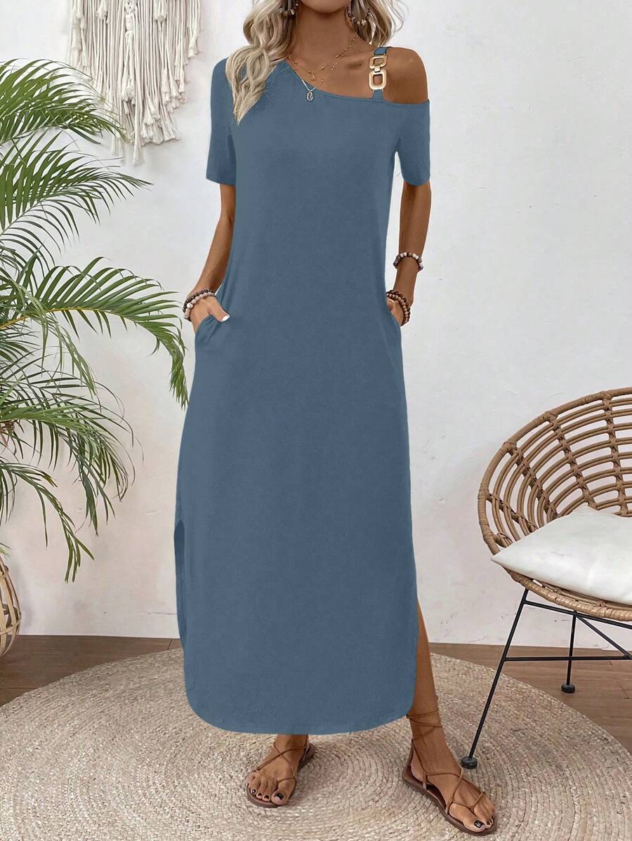 Vestido de mujer de diseño de moda para el verano, conjunto de mujer maxi versátil - Azul - Ver 1