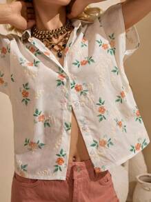 Bóhologie 波西米亚风女装女夏装白色休闲德国海边度假，适合日常、出街、度假等场合穿着女士纯色全身花朵印花刺绣梭织面料纽扣前领无袖上衣春夏季假期度假外出 100% 纯棉刺绣面料