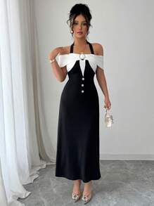 Selianne Luxurious Elegant Vintage Print Party Dress - Black and White - View 4