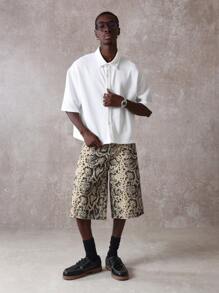 SUMWON Designer Printed Bermuda Shorts Snake Pattern Wide Leg Loose Fit Summer Knee Length Cotton Shorts Relaxed Casual Resort Wear