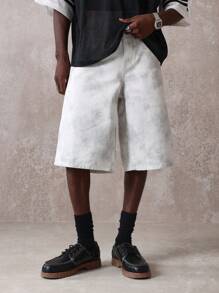 SUMWON Wide Leg Jorts Denim Bermuda Jorts With Abstract Print Street Urban Style Summer Skateboard Festival Straight Cut Jean Shorts For Men - Grey - View 4
