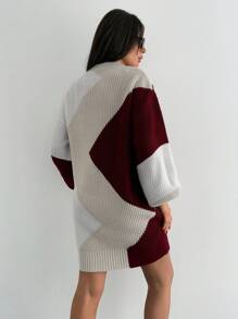 SHEIN Cottnline Multicolor Geometrical Pattern Long Sleeve Round Neck Sweater - Multicolor - View 2