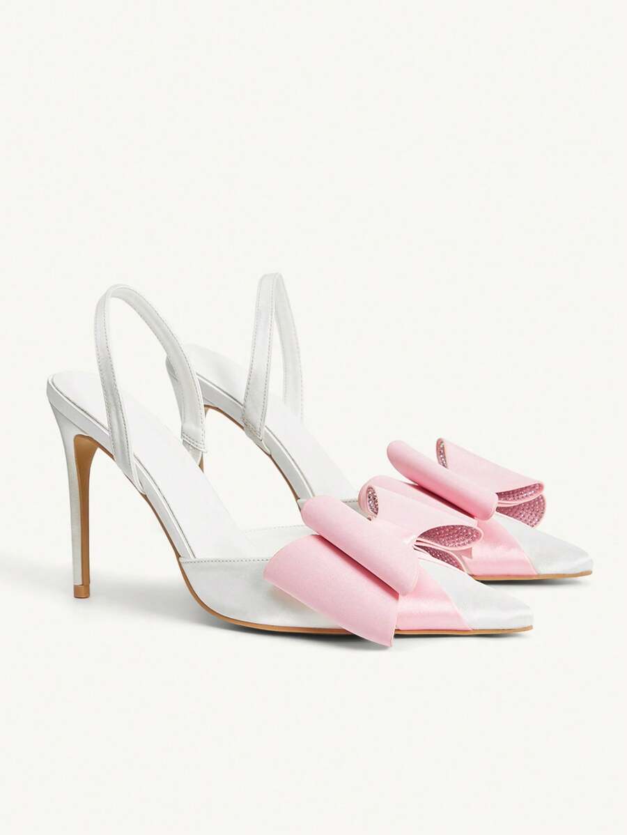 CUCCOO CHICEST 10,8 cm spitze elegante Hochzeits-High Heels, weiß und rosa mit Strass verzierter Schmetterling Dekor - Weiss - Übersicht 1