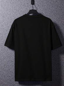 Manfinity EMRG 男士休闲字母印花宽松短袖T恤，夏季，2000年代风格 - 黑色 - 查看 2