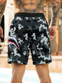 Manfinity Swimmode Men's Casual Camo Print Beach Shorts, Summer, Hawaiian - Multicolor - View 2