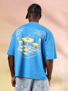 SUMWON Studios Pop Up Party 个性 T 恤 复古咖啡厅葡萄酒时光设计 巴西夏季系列 Rio 街头服饰 都市休闲舒适版型 男女通用 - 藍色 - 查看 3