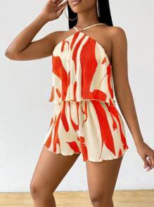 VaVaBold 女式杏色褶皱短款连体裤 - 橘色 - 查看 3